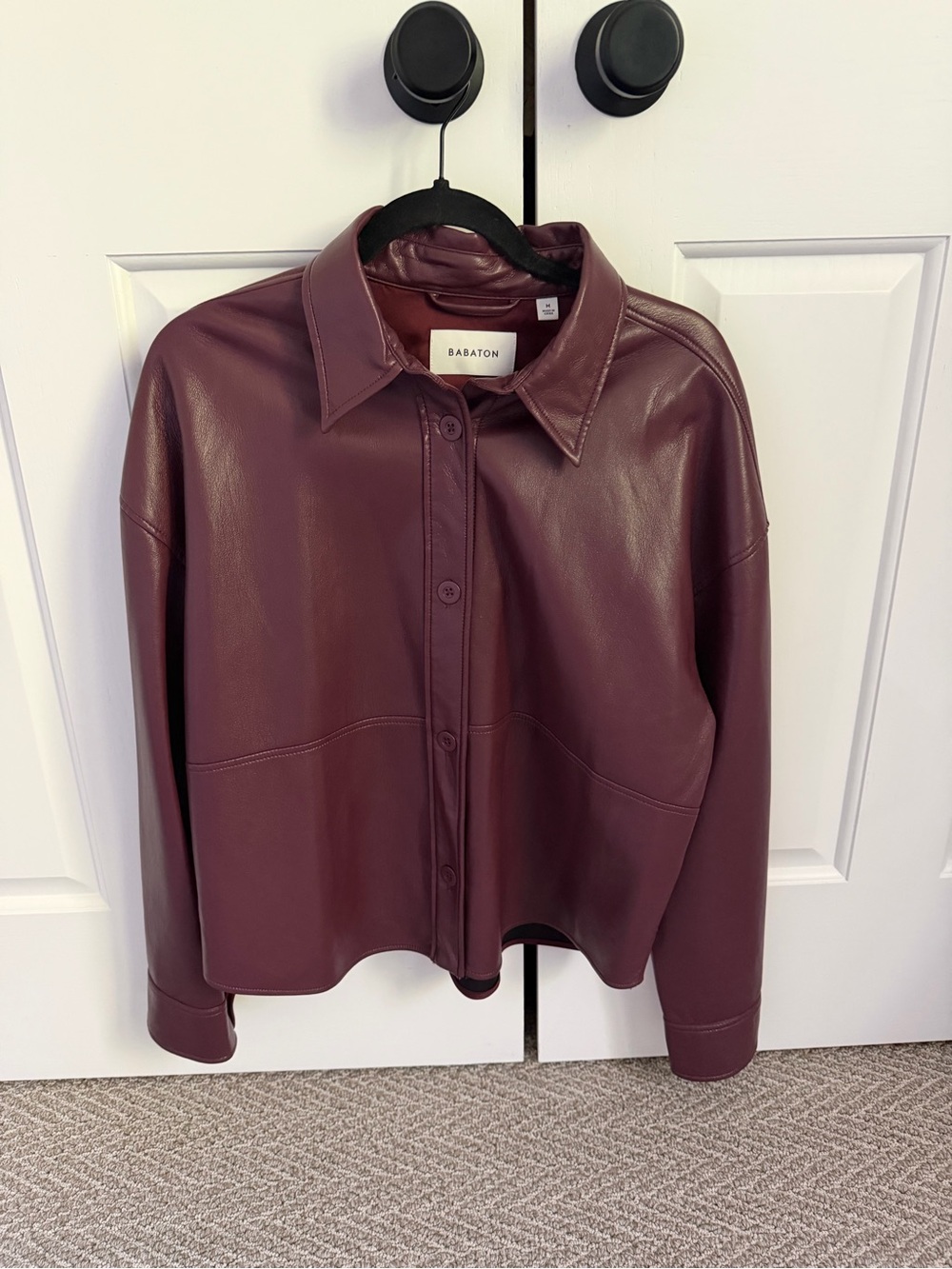 Aritzia Babaton Burgundy Faux Leather Button-Up Jacket